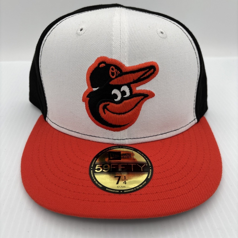 New Era 59Fifty Baltimore Orioles Baseball Cap Hat Size 7 1/4 Black White Orange